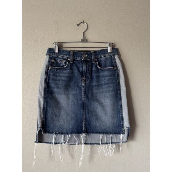 7 For All Mankind Size 26 Reverse Step Side Panel Denim Skirt Mojave Dusk - Picture 1 of 7